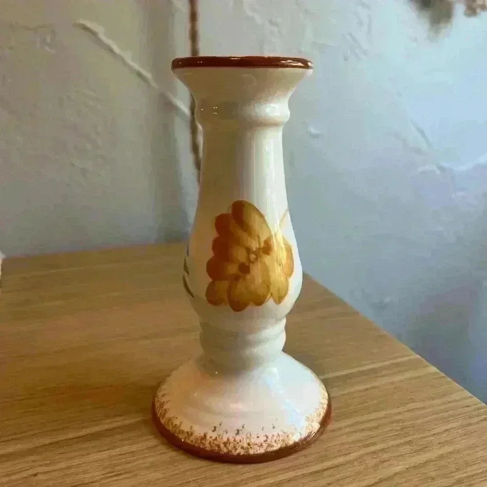 Vintage Ceramic Fall Candlestick Holder Forest leaves woodsy cottagecore boho 6“